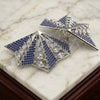 Geometric Pyramid Sapphire and Diamond 925 Silver Statement Earrings | Luxury Pave-Set Dangle Earrings