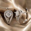 Gold-Plated 925 Silver Pear-Cut Halo Huggie Earrings | Pave CZ Teardrop Hoop Earrings