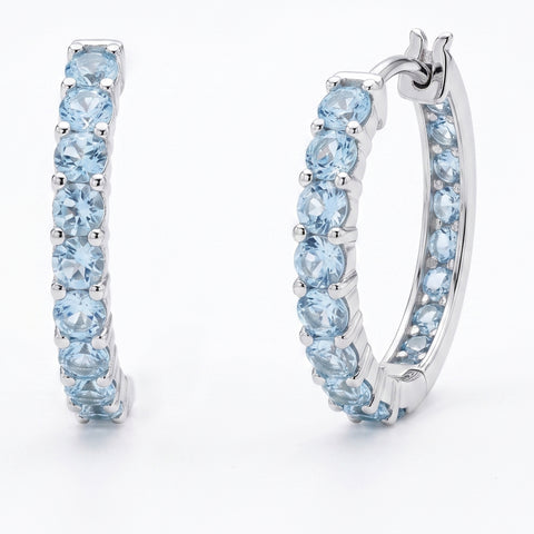Blue Topaz Sterling Silver Hoop Earrings