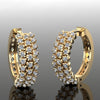 Triple-Row Pave-Set CZ 925 Silver Huggie Hoop Earrings | Wide Diamante Statement Hoops