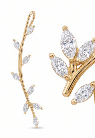 Gold Leaf Ear Crawlers with Marquise Stones