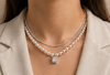 Timeless Double-Strand Ivory Pearl Necklace & Emerald-Cut Halo Stud Earring Set