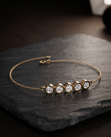 Gold-Plated 925 Silver Multi-Stone Station Chain Bracelet | Bezel CZ Dainty Bracelet