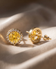 Yellow Sapphire and Pave CZ Halo 925 Silver Stud Earrings | Round Solitaire Gemstone Studs