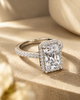 Radiant-Cut Halo Pave Band 925 Silver Ring | Luxury Rectangular CZ Engagement Ring