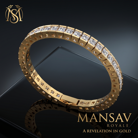 Mansav Royale Gold Tennis Bracelet | Luxury Princess-Cut Channel-Set 925 Silver Jewelry