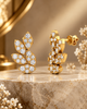 Gold-Plated 925 Silver Leaf Cluster Stud Earrings | Pave CZ Botanical Statement Earrings