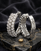 Triple-Row Pave-Set CZ 925 Silver Huggie Hoop Earrings | Wide Diamante Statement Hoops