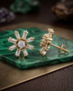 Gold-Plated 925 Silver Starburst Cluster Stud Earrings | Baguette and Round CZ Studs