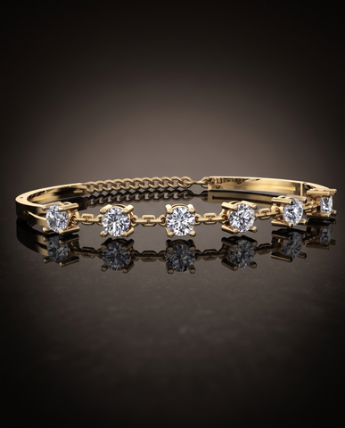 Gold-Plated 925 Silver Prong-Set Station Bangle | Multi-Stone CZ Link Bracelet