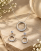 Half-Pave Open Circle 925 Silver Pendant Necklace & Matching Drop Earrings Set | CZ Jewelry Set