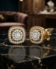 Gold-Plated 925 Silver Double-Halo Cushion Cluster Stud Earrings | Pave CZ Square Diamond Studs