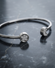 Minimalist Bezel Solitaire Open Cuff 925 Silver Bangle | Adjustable Open-End Bracelet