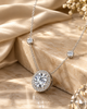 Round Halo Solitaire and Station 925 Silver Pendant Necklace | Pave CZ Diamond Necklace