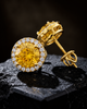 Yellow Sapphire and Pave CZ Halo 925 Silver Stud Earrings | Round Solitaire Gemstone Studs