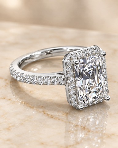 Radiant-Cut Halo Pave Band 925 Silver Ring | Luxury Rectangular CZ Engagement Ring