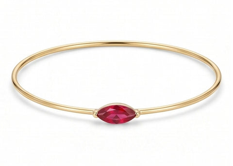 Minimalist Gold Bangle with Marquise-Cut Red Gemstone