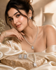 Timeless Double-Strand Ivory Pearl Necklace & Emerald-Cut Halo Stud Earring Set