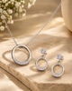 Half-Pave Open Circle 925 Silver Pendant Necklace & Matching Drop Earrings Set | CZ Jewelry Set