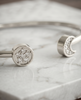 Minimalist Bezel Solitaire Open Cuff 925 Silver Bangle | Adjustable Open-End Bracelet