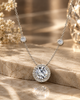Round Halo Solitaire and Station 925 Silver Pendant Necklace | Pave CZ Diamond Necklace