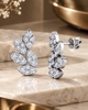 Gold-Plated 925 Silver Leaf Cluster Stud Earrings | Pave CZ Botanical Statement Earrings