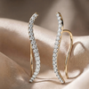 Gold-Plated 925 Silver Curved Ear Climber Earrings | Wavy Pave CZ Crawler Earrings