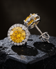 Yellow Sapphire and Pave CZ Halo 925 Silver Stud Earrings | Round Solitaire Gemstone Studs
