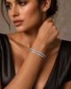 Double Row 925 Sterling Silver Diamond Bangle | Pave-Set CZ Hinged Cuff Bracelet