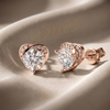 Gold-Plated 925 Silver Heart-Shaped Halo Solitaire Stud Earrings | Pave CZ Diamond Studs