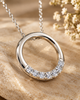Half-Pave Open Circle 925 Silver Pendant Necklace & Matching Drop Earrings Set | CZ Jewelry Set