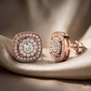 Gold-Plated 925 Silver Double-Halo Cushion Cluster Stud Earrings | Pave CZ Square Diamond Studs