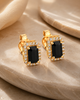 Noir Elegance Emerald-Cut Onyx & Gold Halo Pendant Set