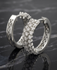 Triple-Row Pave-Set CZ 925 Silver Huggie Hoop Earrings | Wide Diamante Statement Hoops