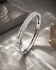Double Row 925 Sterling Silver Diamond Bangle | Pave-Set CZ Hinged Cuff Bracelet