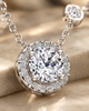 Round Halo Solitaire and Station 925 Silver Pendant Necklace | Pave CZ Diamond Necklace