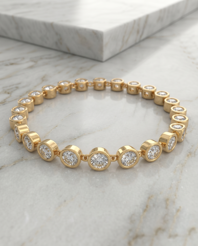 Bezel-Set CZ Gold-Plated 925 Silver Tennis Bracelet | Station Link Bracelet