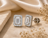 Timeless Double-Strand Ivory Pearl Necklace & Emerald-Cut Halo Stud Earring Set