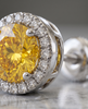 Yellow Sapphire and Pave CZ Halo 925 Silver Stud Earrings | Round Solitaire Gemstone Studs