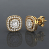 Gold-Plated 925 Silver Double-Halo Cushion Cluster Stud Earrings | Pave CZ Square Diamond Studs