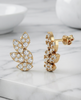 Gold-Plated 925 Silver Leaf Cluster Stud Earrings | Pave CZ Botanical Statement Earrings
