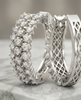 Triple-Row Pave-Set CZ 925 Silver Huggie Hoop Earrings | Wide Diamante Statement Hoops