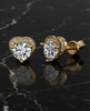 Gold-Plated 925 Silver Heart-Shaped Halo Solitaire Stud Earrings | Pave CZ Diamond Studs