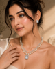 Timeless Double-Strand Ivory Pearl Necklace & Emerald-Cut Halo Stud Earring Set