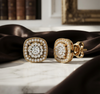Gold-Plated 925 Silver Double-Halo Cushion Cluster Stud Earrings | Pave CZ Square Diamond Studs