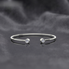 Minimalist Bezel Solitaire Open Cuff 925 Silver Bangle | Adjustable Open-End Bracelet