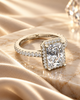 Radiant-Cut Halo Pave Band 925 Silver Ring | Luxury Rectangular CZ Engagement Ring