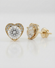 Gold-Plated 925 Silver Heart-Shaped Halo Solitaire Stud Earrings | Pave CZ Diamond Studs