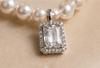 Timeless Double-Strand Ivory Pearl Necklace & Emerald-Cut Halo Stud Earring Set