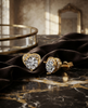 Gold-Plated 925 Silver Heart-Shaped Halo Solitaire Stud Earrings | Pave CZ Diamond Studs
